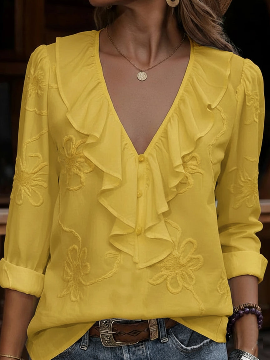 Nalevia - Soft-Touch V-Neck Long Sleeve Top