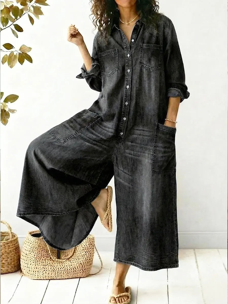 Aminta - Denim Wide Leg Jumpsuit