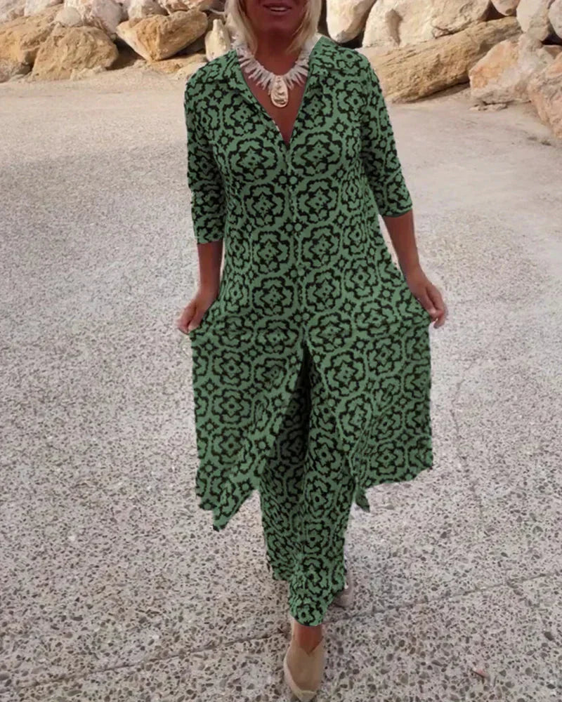Sara | Bohemian Geometric Print Tunic Set and Wide Leg Pants