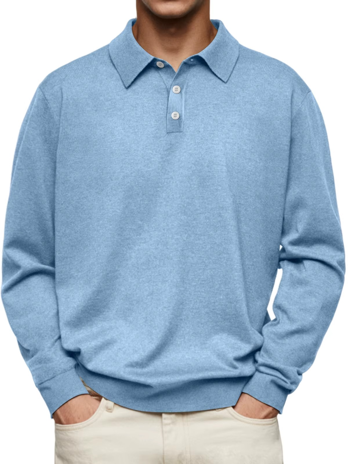 Patterned Collar Long Sleeve Polo Shirt