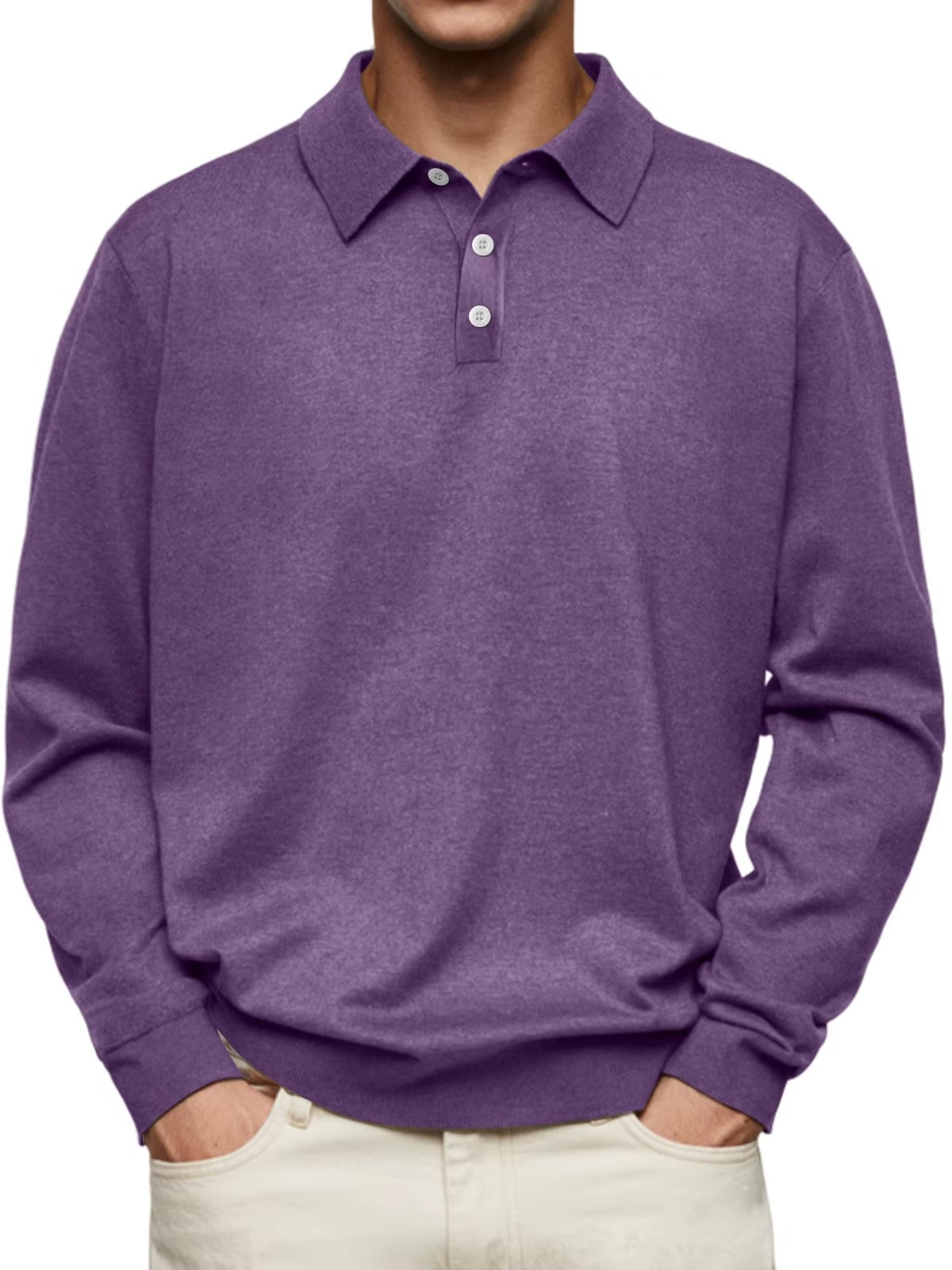 Patterned Collar Long Sleeve Polo Shirt