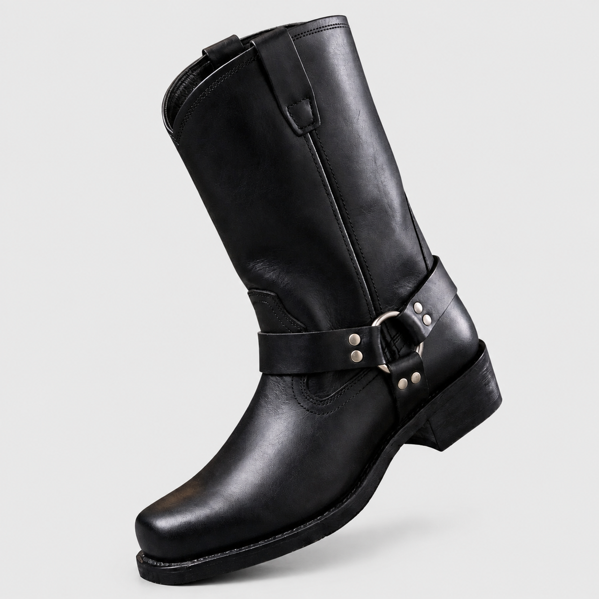 Chester - Men's Genuine Leather Buckled Harness Mid-Calf Boots