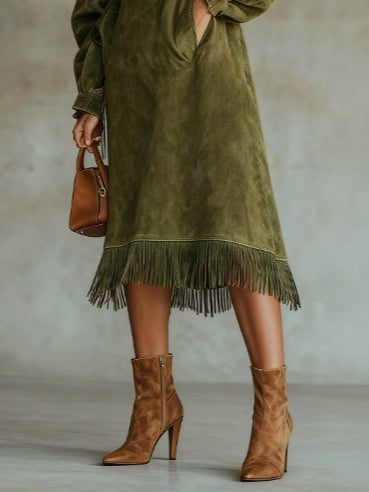 Aurora | Suede Dress with Fringes
