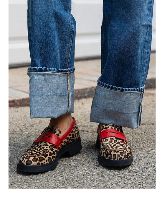 Geneva Leopard Loafers with Red Details
