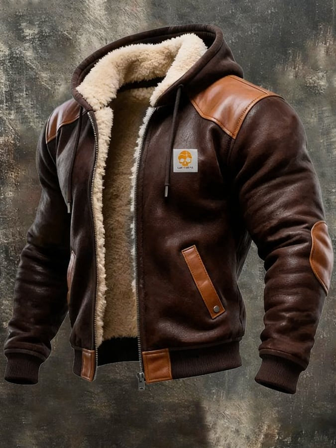 Vintage Hooded Suede and Leather Jacket