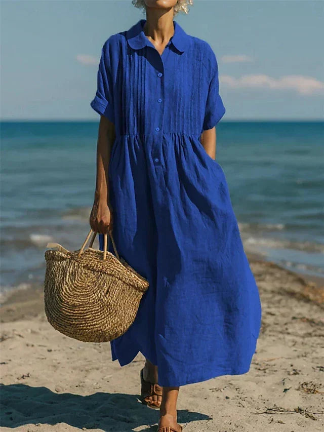 Midi Shirt Dress in Fluid Cotton - Casual Elegance for Women