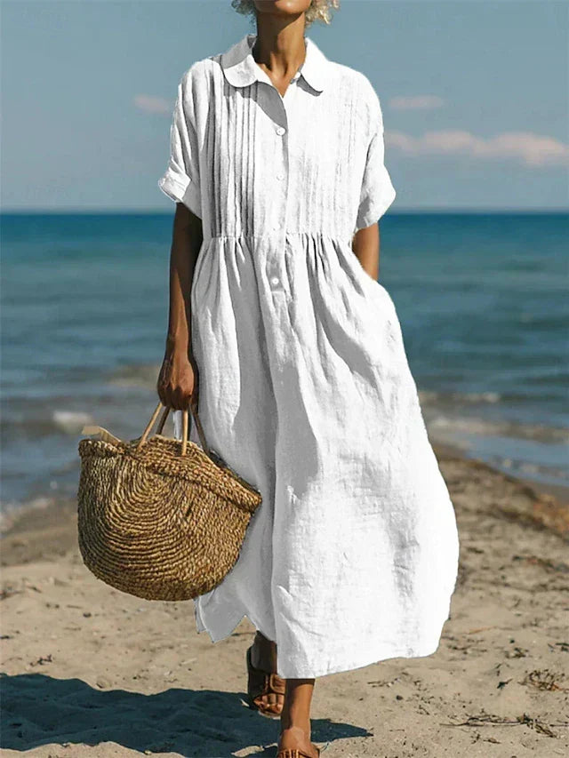 Midi Shirt Dress in Fluid Cotton - Casual Elegance for Women