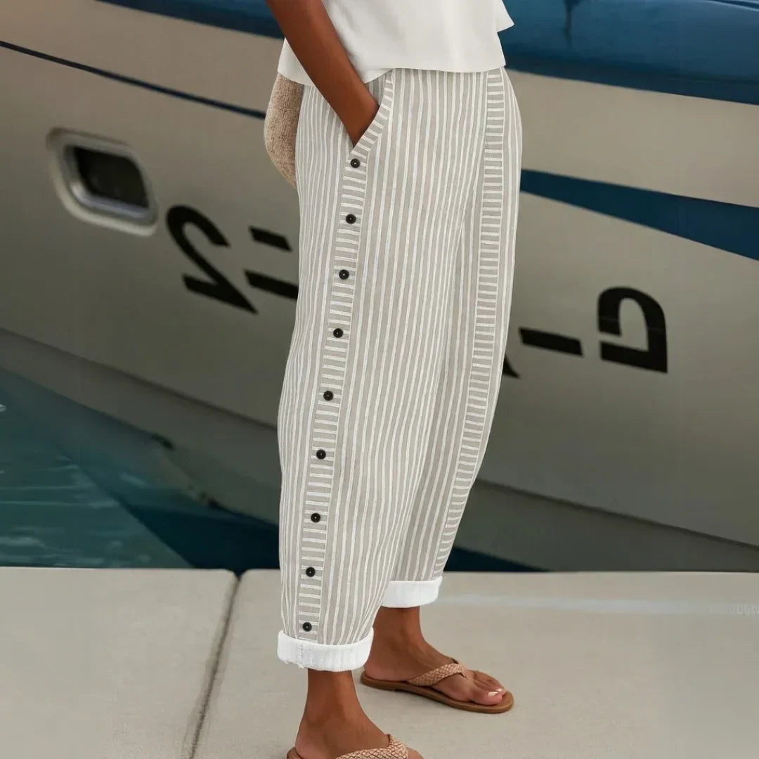 Caitlin | Elegant Button Striped Pants
