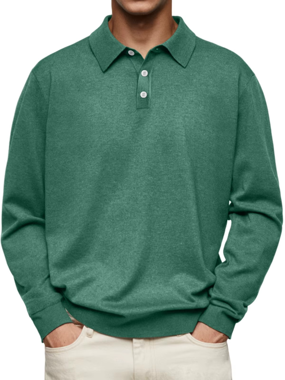 Patterned Collar Long Sleeve Polo Shirt