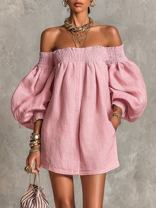 Whitney | Off-Shoulder Lantern-Sleeve Mini Dress