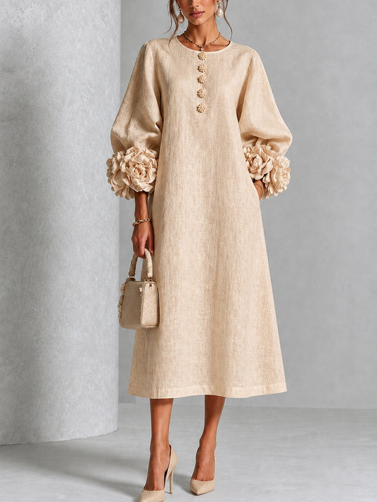 Adele | Floral-Cuff Midi Dress