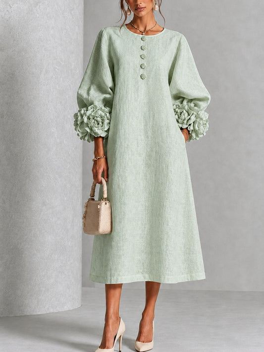 Clara | Floral-Cuff Midi Dress