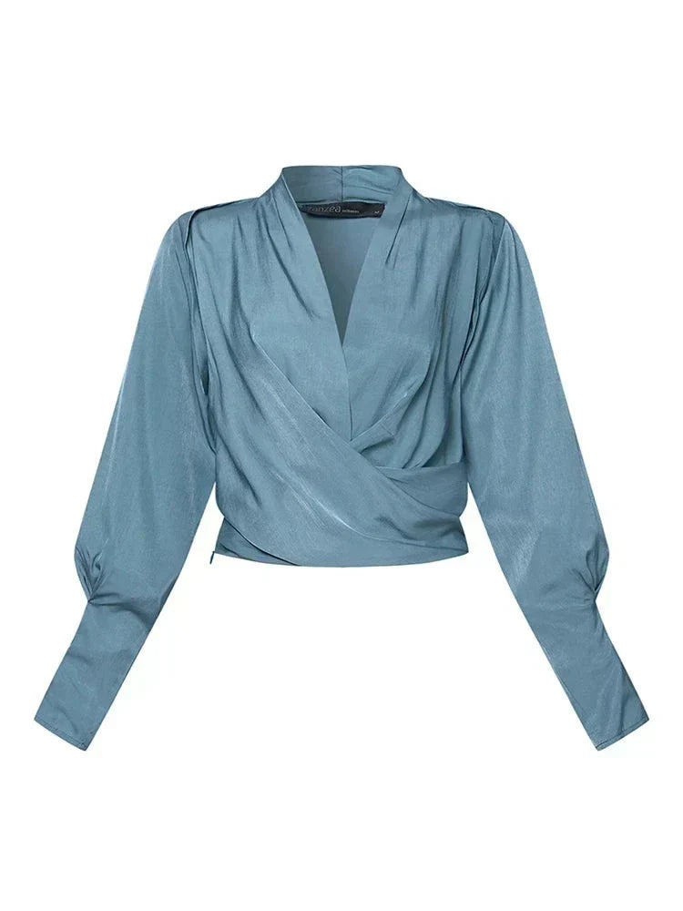 CASSANDRA – ELEGANT DRAPED V-NECK BLOUSE
