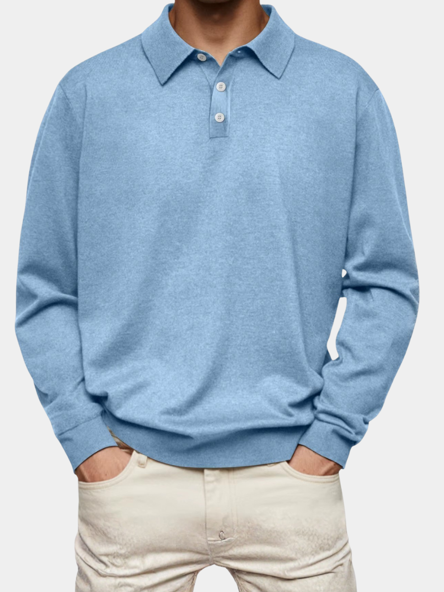 Patterned Collar Long Sleeve Polo Shirt